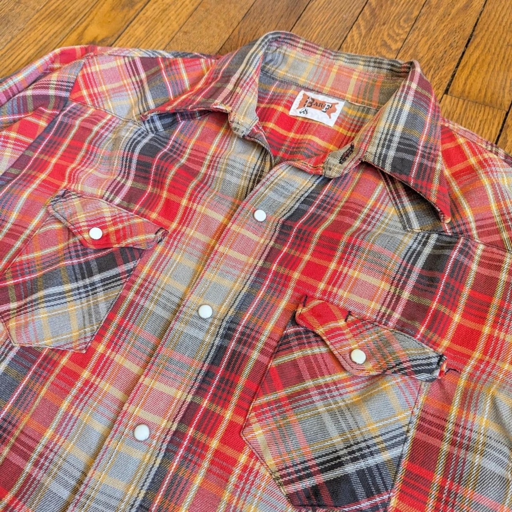 Vintage 70's Bar F Western Wear Plaid Button-Down Shirt View 4